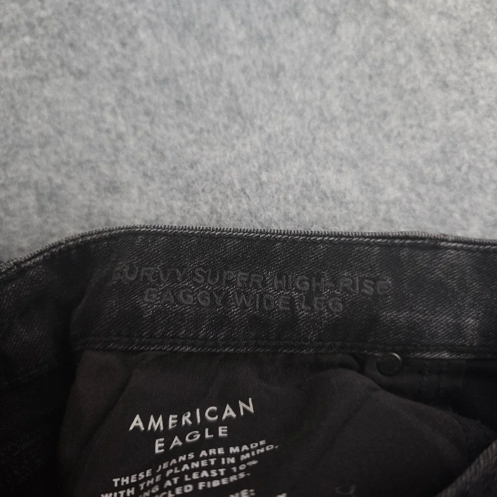American Eagle Super Curvy High Rise Baggy Wide Leg Jeans Women's 12 Short Black